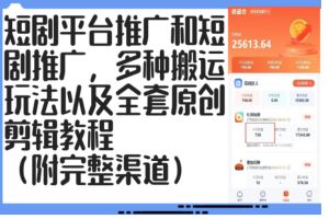 短剧平台推广和短剧推广，多种搬运玩法以及全套原创剪辑教程