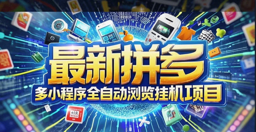 最新序拼多多小程序全自动浏览挂机项目，单窗口日收益50+多号多撸【挂机脚本+收益结算】